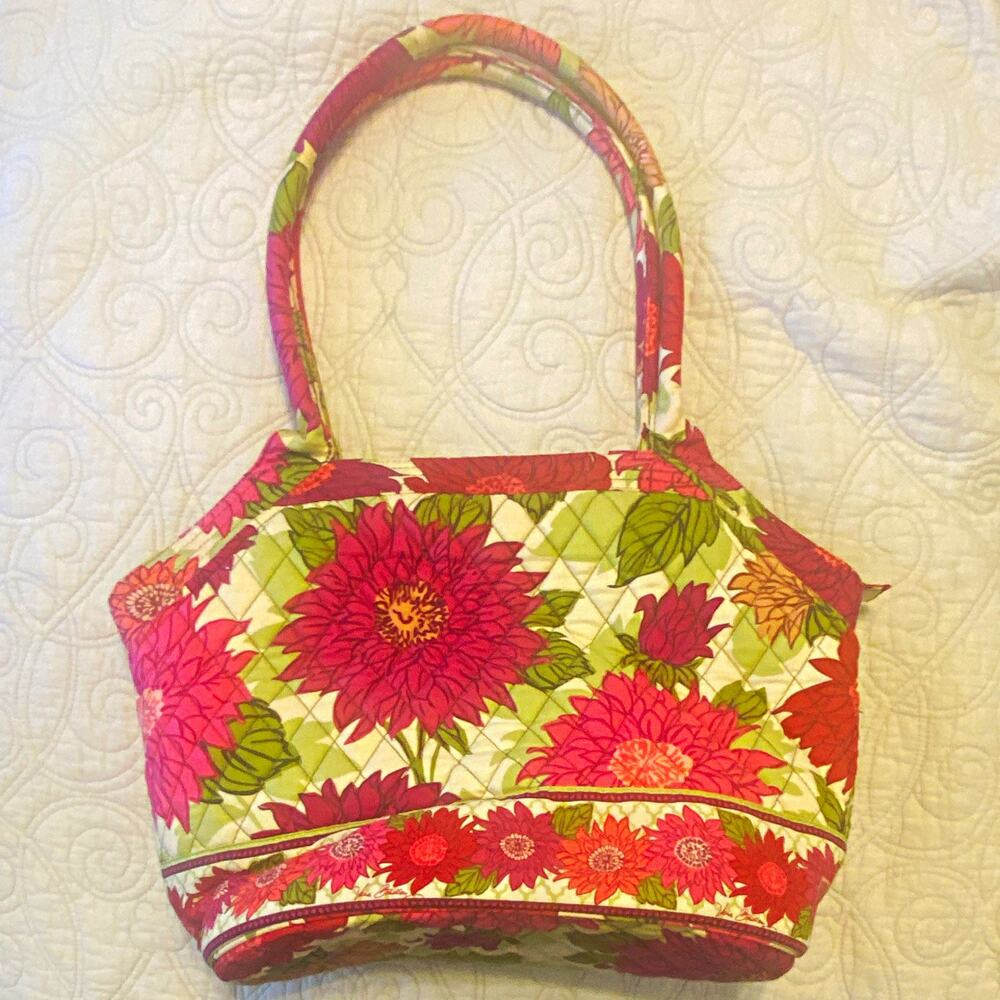 Vera Bradley Quilted Floral Shoulder Tote Bag Pink Burgundy Green Multicolor